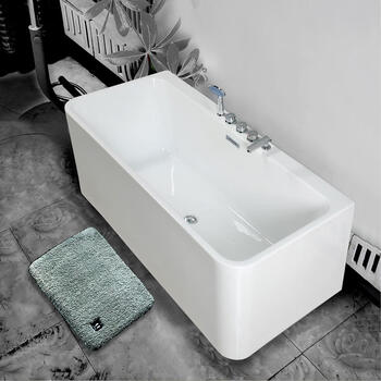 杜准瑜无缝一体小户型方形浴缸亚克力独立式家用民宿酒店浴池浴缸银色