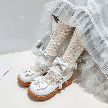 洛丽塔公主单鞋女中大童小女孩学生鞋lolita平底表演儿童lo鞋 白色 30