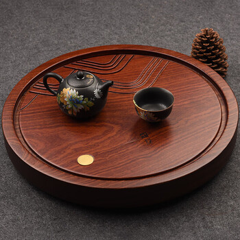 整块花梨木茶盘圆形家用简约茶台功夫茶具小型实木茶海茶托盘南美花梨