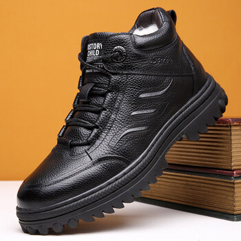 男士休闲鞋>红蜻蜓>红蜻蜓头层牛皮棉鞋男冬季加绒保暖高帮男鞋真皮