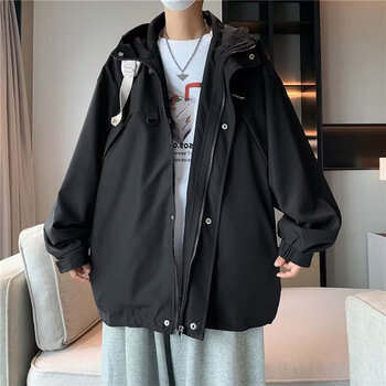 欧瑾连帽外套男秋冬季宽松百搭衣服男青少年港风潮流加厚夹克男装上衣