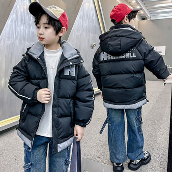 加厚外套秋冬装新款棉袄中长款中大童315岁韩版休闲男孩棉服黑色120
