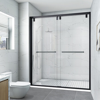 mnkuhg极简窄边框淋浴房一字方形浴室三联动钢化玻璃隔断卫生间推拉