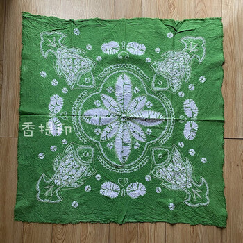 云南民族风特色饭店客栈大理手工扎染桌布布家用布艺 绿色 鱼 110*110