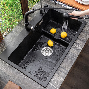 科恩纳 Coenna 石英石水槽单槽台下厨房洗菜盆花岗岩洗碗池台上盆带沥水槽d8049y金砂黑顶配 豪华套装 盆中盆 图片价格品牌报价 京东