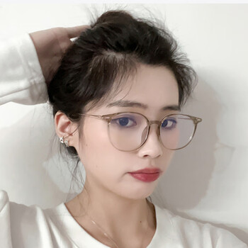 木川眼镜框冷茶色显白近视可配度数女款超轻圆形架素颜高级防蓝光变色