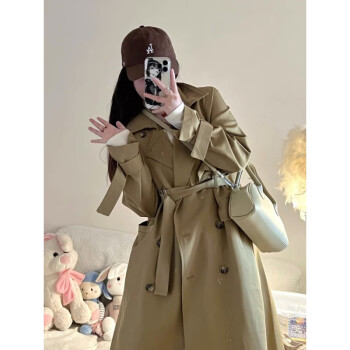 轩蝶莎风衣外套2022年新款女春秋垂感韩系风格穿搭小个子卡其色大衣