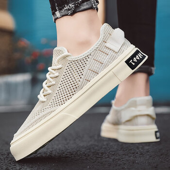 防臭网面网鞋百搭休闲板鞋男生鞋子运动软底小白潮鞋 米色【普通款】