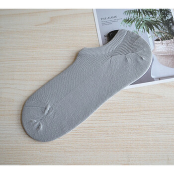 薄款男袜子无骨缝头埃及棉脚面透气网眼船袜浅口隐形袜底浅灰色均码