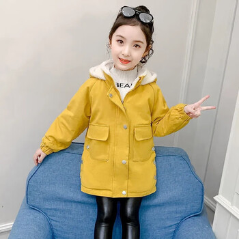 5-12岁女孩子穿的棉服冬装加绒派克服女童棉衣连帽加厚中大童休闲冬款