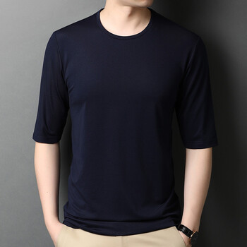 春季含涤纶(聚酯纤维)中袖t恤圆领纯色涤纶(聚酯纤维)半袖薄款百搭男