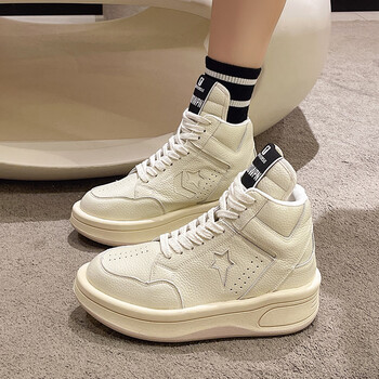 爱步蝶高帮鞋女超火百搭ins潮小众2023秋冬季新款网红厚底小白运动