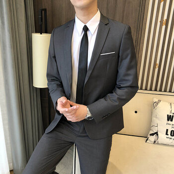 气质工作正装男式潮流单西男生外衣大学生深灰色西服深灰色西裤175