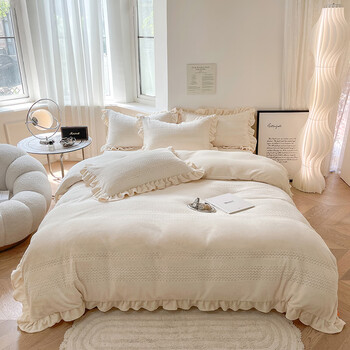床单四件套加厚双面珊瑚绒法兰绒床单被套床品 情迷西西里(奶油米色)
