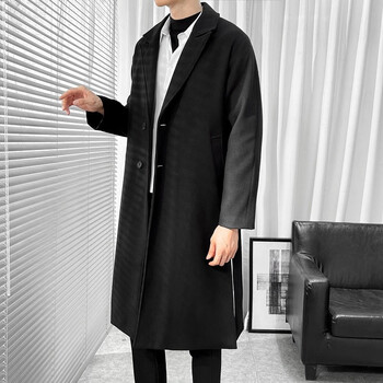 鼎祉2022秋冬季中长款毛呢大衣男韩版气质过膝呢子风衣大码外套高端