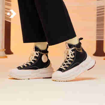 匡威（Converse）2024冬季新款Legacy皮质夹心厚底增高休闲鞋时尚黑白帆布鞋A05111 A05137C 35.5