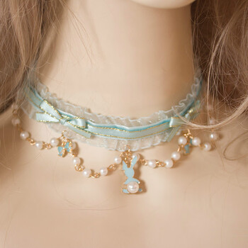 洛丽塔项链lolita薄荷绿兔子茶会款珍珠蝴蝶结短项链颈链日系手作锁骨