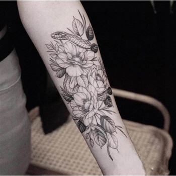 纹身贴半臂暗黑纹身贴蛇黑白仿真素花性感花臂刺青玫瑰牡丹纹身贴纸