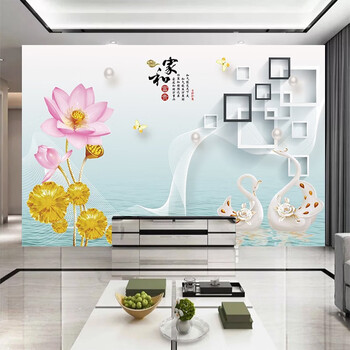 3d现代客厅电视背景墙壁纸18d家和中式影视墙壁画布简约风格壁布 整张