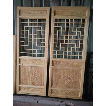 木雕仿古门窗实木花格门中式花格门窗花格花窗吊顶玄关浮雕门米白色