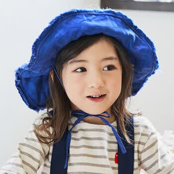 儿童春夏帽子棉麻渔夫帽男女童盆帽中大童遮阳帽太阳帽 蓝色