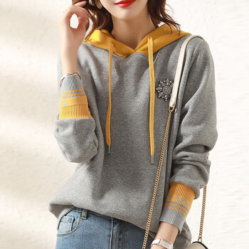 时髦胸针连帽撞色卫衣女1816 浅花灰 m【行情 报价 价格 评测】-京东