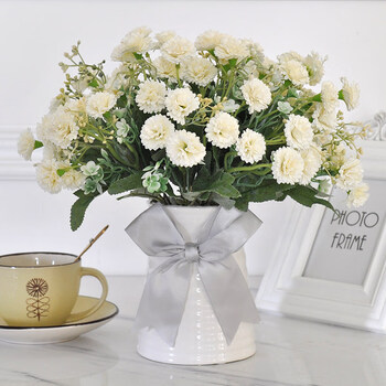 餐桌花艺花瓶绢花塑料花小清新盆栽装饰花 康乃馨4束 牛奶瓶(白色)