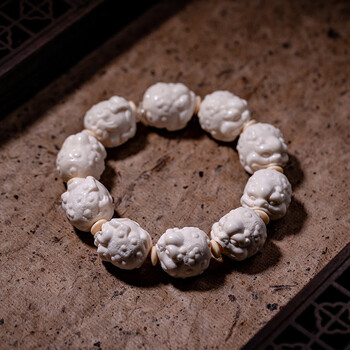 青鹊凰天然老料鹿角手串鹿角盘雕刻十八罗汉一念之间佛珠女男款弥勒