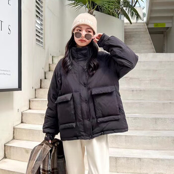 雅鹿2023年冬季新款羽绒服女短款韩版宽松小个子时尚立领工装外套黑色