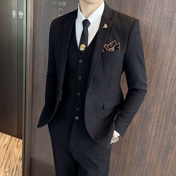 啄木鸟男装春秋冬季西服青年韩版修身小西装商务套装新款结婚伴郎礼服