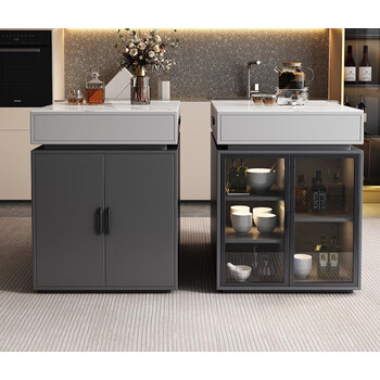 素主题岛台柜独立意式轻奢岩板岛台餐桌一体家用吧台桌开放式厨 开放