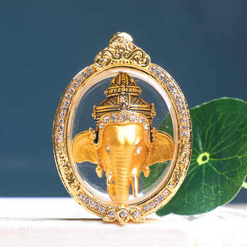 拾吟 泰国佛牌本三安象牌大象男女项链吊坠镀金镀银外壳 金色象(鎏金