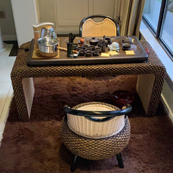 阳台喝茶专用桌 阳台茶桌家用小茶台藤编茶几仿古功夫茶桌椅组合喝茶