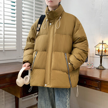加厚冬季男士外套加肥加大工装保暖棉服学生面包服棉袄卡其色m90110斤