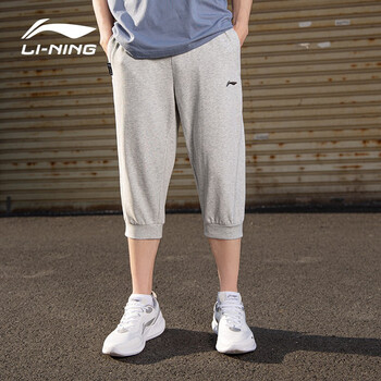 李宁运动裤男七分裤夏季新款棉质男子透气运动休闲裤花灰硬币灰l