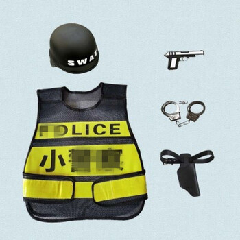 儿童小警察角色扮演备对讲机手铐玩具枪套幼儿园演出服装小小特警表演