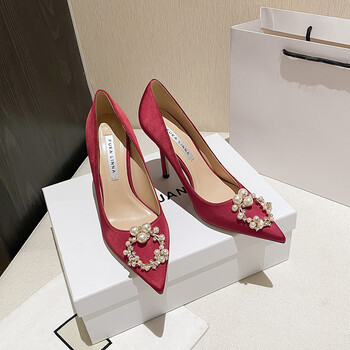 婚鞋水晶高跟鞋秀禾鞋伴娘鞋新款感红色结婚鞋新娘秀禾主婚纱两穿水晶