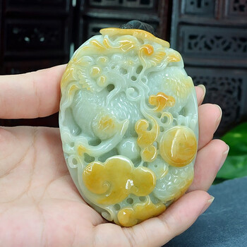 琴姿天 然a货翡翠黄翡麒麟手把件a货缅甸玉麒麟手玩件黄翡如意把玩件