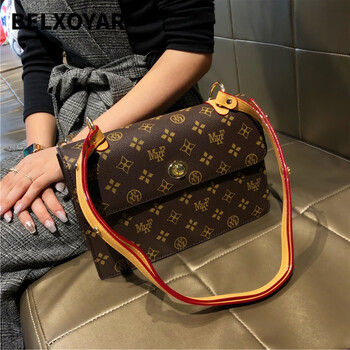belxoyar奢侈品手提包2022新款牛皮复古老花包休闲斜挎单肩小方包lv1