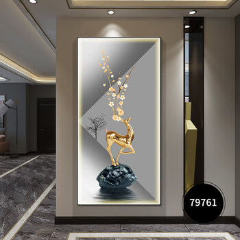 现代轻奢入户玄关装饰画走廊过道挂画客厅背景墙led竖版发光壁画