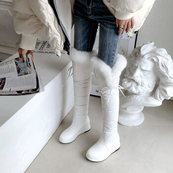 雪地靴女2021秋冬新款防水兔毛长筒过膝长靴平底加厚棉靴冬加绒潮sn