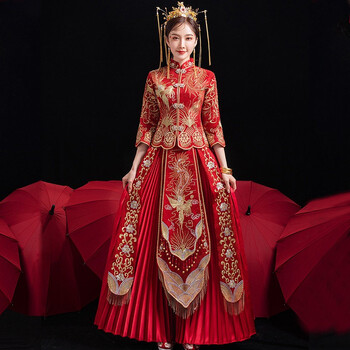 红衣金线 秀禾服新娘敬酒服2022新款中式嫁衣结婚礼服凤舞九天秀和