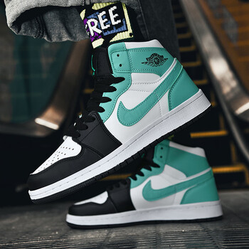 aj男鞋高帮时尚街舞潮鞋板鞋2023年男款百搭运动鞋 蒂芙尼绿(du鞋箱子