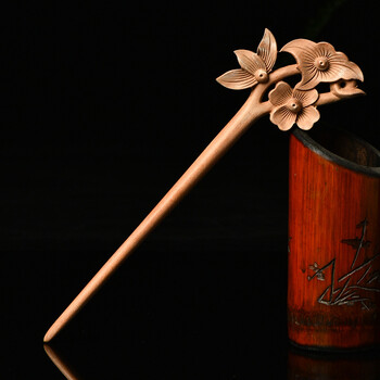 桃木发簪手工制作来样定制款式多雕工精美复古檀木 三叶大花