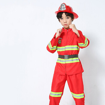 员服装消防衣服角色男童幼儿园节日表演服儿童消防服套装 红色长袖