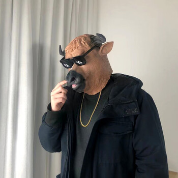 怪面具搞笑沙雕绿头怪胖头鱼鱼人怪网红马头绿色鱼牛头墨镜金链子雪茄