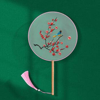 扇风纳凉用团扇半透刺绣苏绣长柄流苏古风汉服女夏季跳舞舞蹈扇小扇子