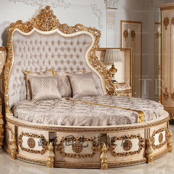 纽安伦圆床双人床别墅宫廷欧式实木大户型法式雕花床主卧公主双人婚床