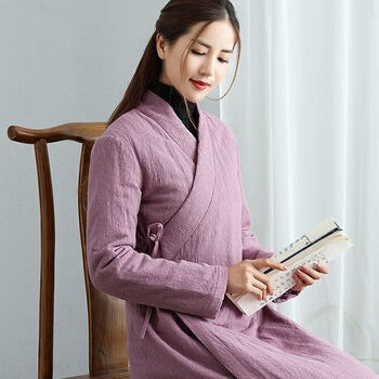 居士服女冬装棉麻素衣禅服改良汉服加厚棉衣中式禅意长棉袍女冬季
