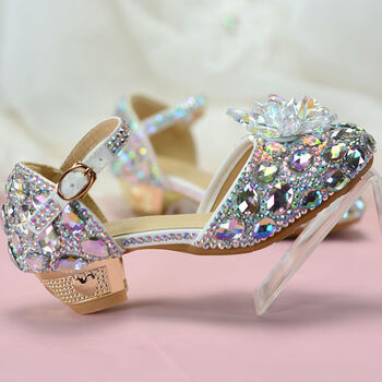 迪士尼disney儿童带钻水晶鞋爱艾莎公主洛丽塔高跟鞋舞台表演生日礼物